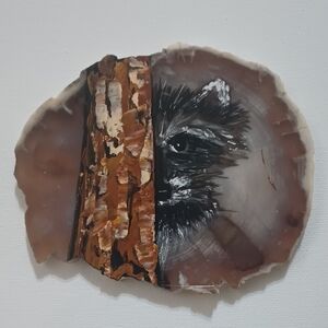 Hand-Painted Agatized Petrified Wood Slice.